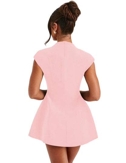 LuFeng Women's Sexy Cap Sleeve Deep V Neck Zipper A-line Mini Dress