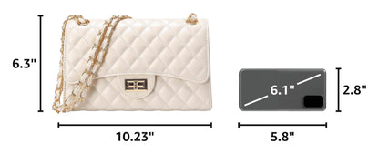 Quilted Leather Crossbody Bags for Women Trendy Ladies Shoulder Purse Satchel HandBag with Chain Strap