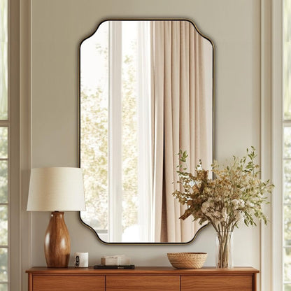 ANDY STAR Unique Rectangle Wall Mirror, 24"x32" Black Mirror, Modern Mirror with Aesthetic Scalloped Edge Design Ideal for Bathroom, Bedroom or Entryway, Thin Frame Deep 1’’