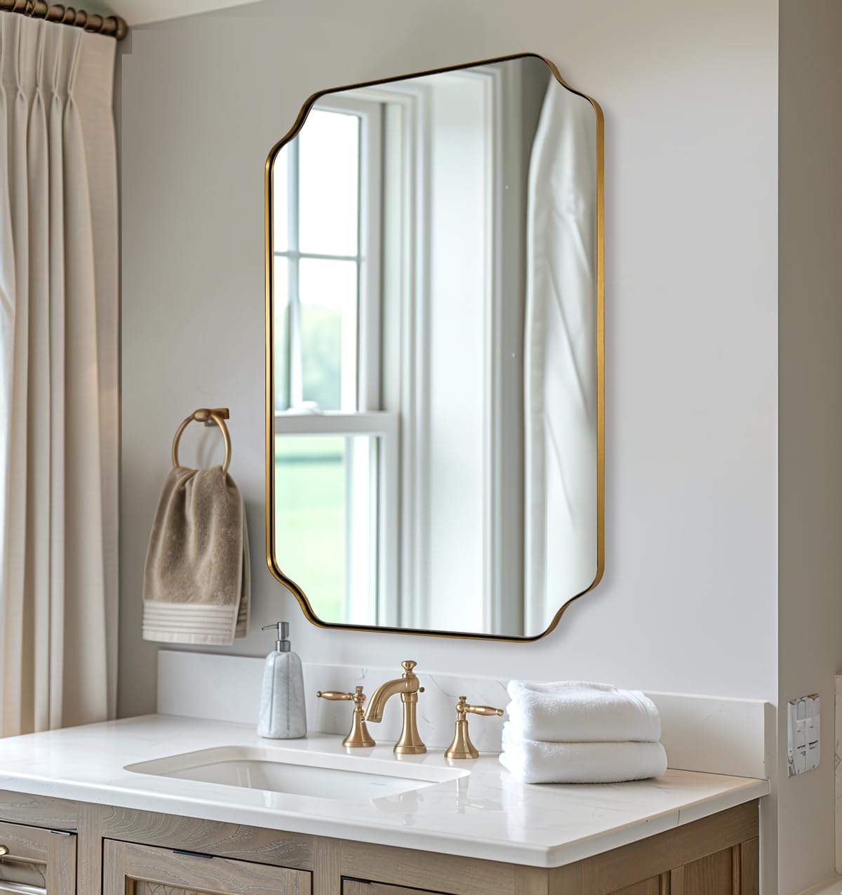 ANDY STAR Unique Rectangle Wall Mirror, 24"x32" Black Mirror, Modern Mirror with Aesthetic Scalloped Edge Design Ideal for Bathroom, Bedroom or Entryway, Thin Frame Deep 1’’
