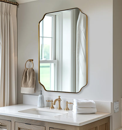 ANDY STAR Unique Rectangle Wall Mirror, 24"x32" Black Mirror, Modern Mirror with Aesthetic Scalloped Edge Design Ideal for Bathroom, Bedroom or Entryway, Thin Frame Deep 1’’