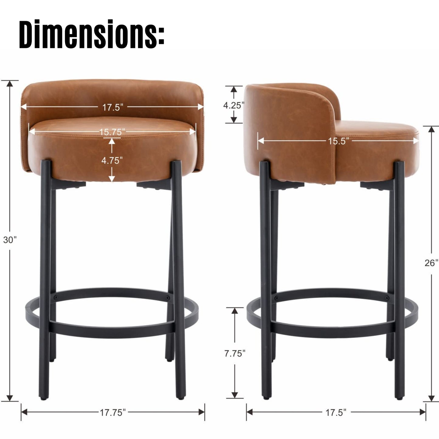 LukeAlon Mid Century Linen Counter Stools Set of 4, Upholstered 26.5” Seat Height Low Barstools with Natural Wood Legs Round Low Back Kitchen Stools with Footrest for Dining Room, Beige