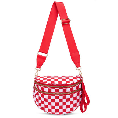 Pure Colour Crossbody Bum Bags for Women Spacious Checkered Cross body Bag Nylon Trendy Fanny Pack for Travel