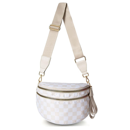Pure Colour Crossbody Bum Bags for Women Spacious Checkered Cross body Bag Nylon Trendy Fanny Pack for Travel