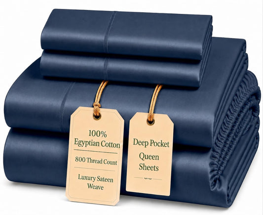 100% Egyptian Cotton Sheets King Size Sheets Set with Fully Elasticated 15" Deep Fitted Sheet & Pillowcases