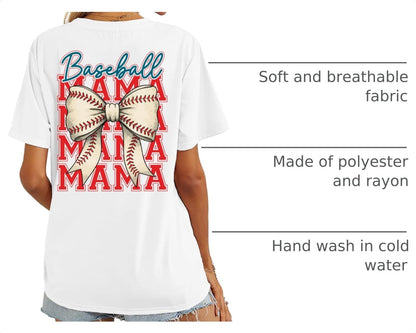 Baseball Mom Shirt for Women: Funny Baseball Tee Shirt Baseball Mama Short Sleeve Casual Tee Tops