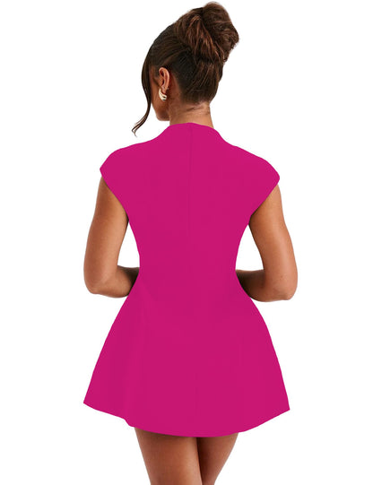 LuFeng Women's Sexy Cap Sleeve Deep V Neck Zipper A-line Mini Dress
