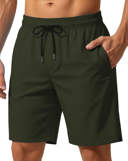 Yufawow 9 Inch Men Swim Trunks with Mesh Lining Quick Dry Breathable Pockets for Summer Beach Cruise Water Park Gym Running