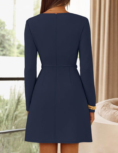 MEROKEETY Women's Fall Business Casual Work Office Long Sleeve Mini Dress