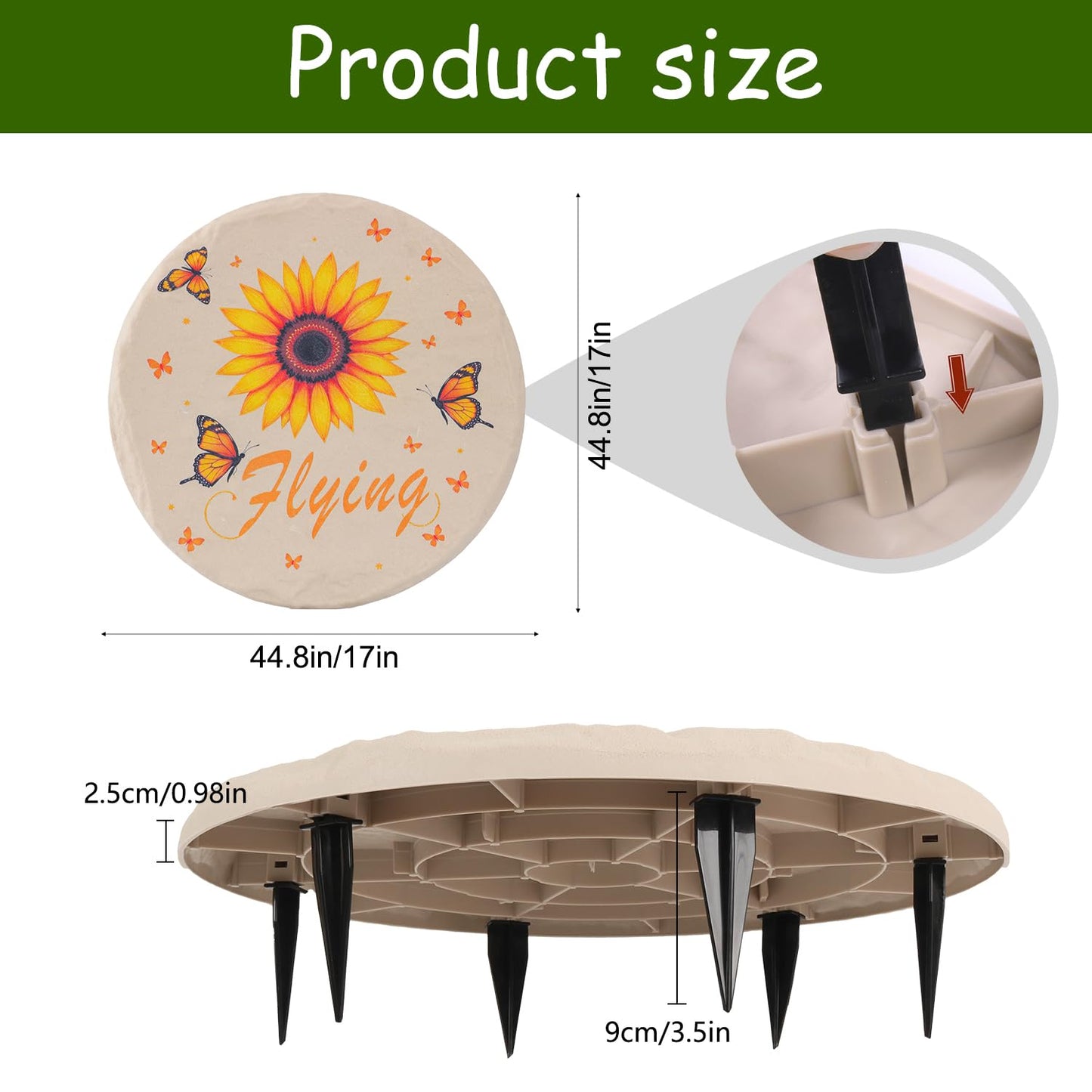 4Pcs Large Stepping Stones Outdoor Garden Walkway, Durable Plastic Pavers for Patio, Pathway, and Landscaping, Weatherproof Stepping Stones with Ground Stakes for Easy Installation