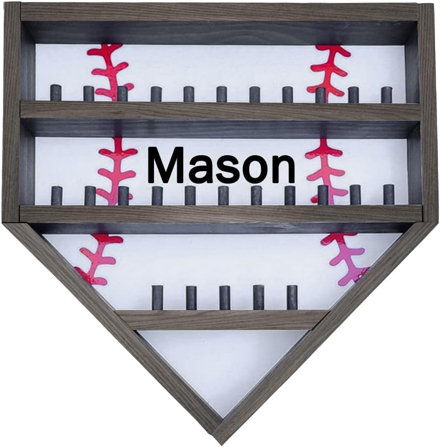 Personalized Wooden Baseball Display Holder - Custom Name Balls, Championship Ring, Wall Mount, Father's Day, Birthday (Black)