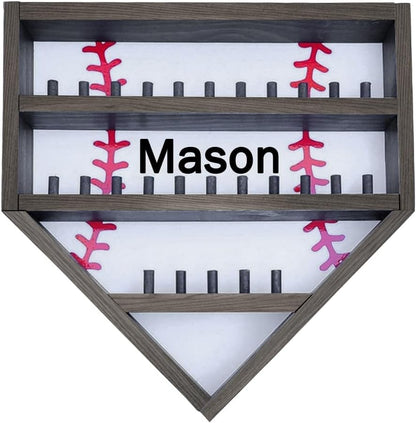 Personalized Wooden Baseball Display Holder - Custom Name Balls, Championship Ring, Wall Mount, Father's Day, Birthday (Black)