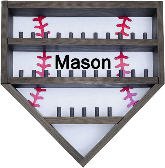 Personalized Wooden Baseball Display Holder - Custom Name Balls, Championship Ring, Wall Mount, Father's Day, Birthday (Black)