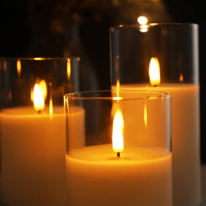Eywamage Smoke Grey Glass Flameless Pillar Candles with Remote, Flickering LED Battery Candles Table Decor Set of 3