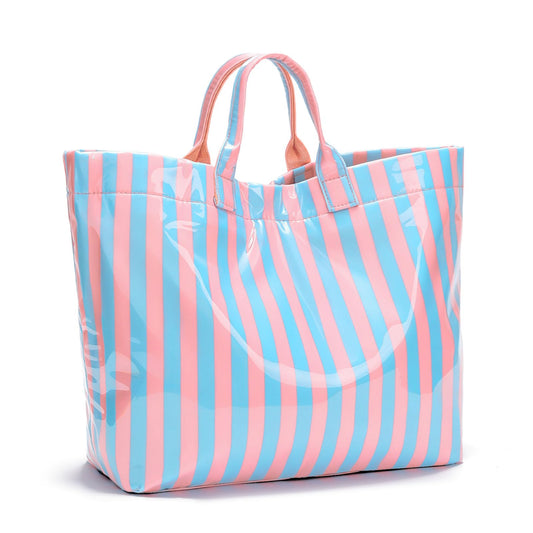 Striped PVC Tote Bag Large Glossy