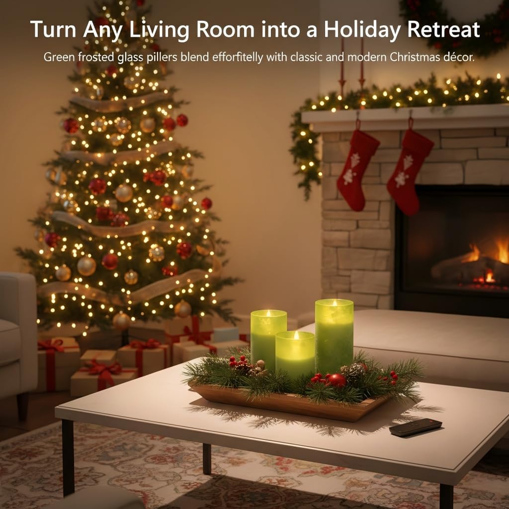 ANGELLOONG Gold Candles for Bathroom Decor, Glass Flameless Candles with Remote, Battery Operated LED Pillar Fake Candles with Timer for Christmas Home Fireplace Mantle Fall Decor