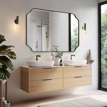 ANDY STAR Unique Rectangle Wall Mirror, 24"x32" Black Mirror, Modern Mirror with Aesthetic Scalloped Edge Design Ideal for Bathroom, Bedroom or Entryway, Thin Frame Deep 1’’