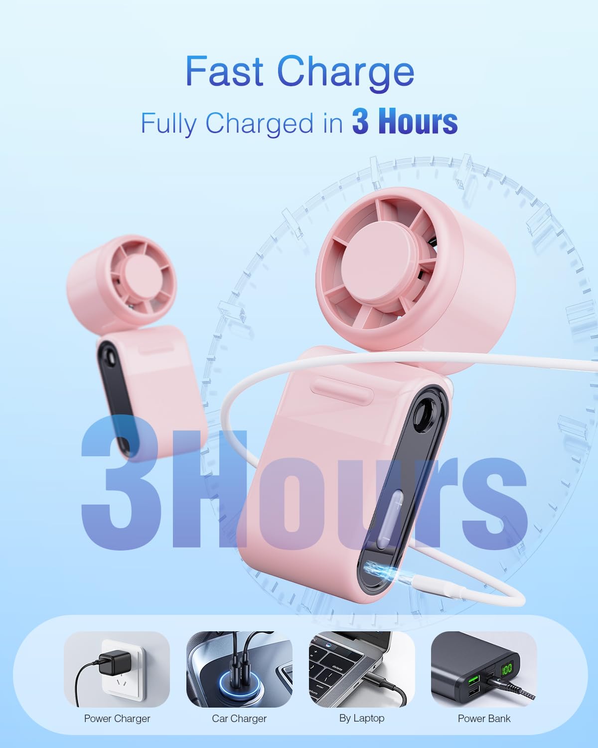 Mini Portable Handheld Turbo Fan – Small But Mighty, Whisper-Quiet, Long-Lasting, 5-Speed High-Velocity Rechargeable Battery Fan, Personal Fan for Outdoor, Travel, Gifts for Women & Men(pink)