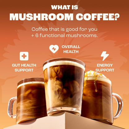 RYZE SUPERFOODS Mushroom Medium Roast Coffee USDA Organic with 6 Adaptogenic Mushrooms, USA Grown Instant Coffee for Better Energy, Focus Digestion Immunity with Lions Mane & Turkey Tail 30. Pack of 1