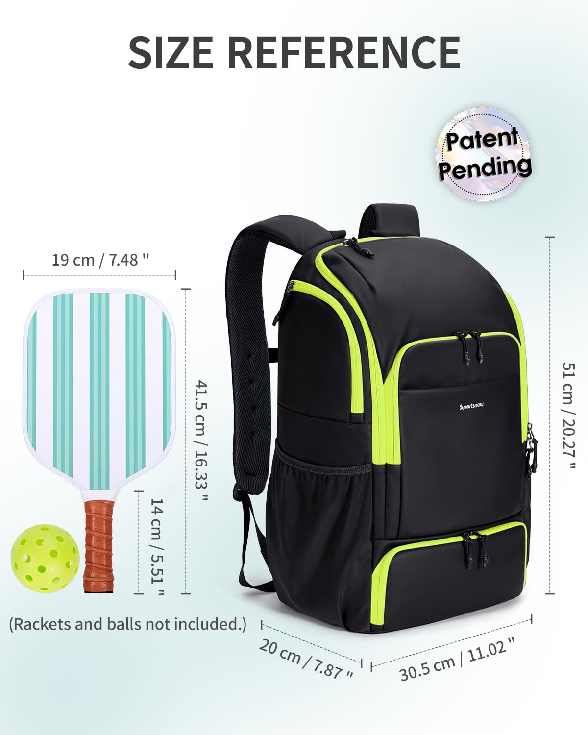sportsnew Waterproof Pickleball Bag Men Women W/Shoe Compartment Fence Hook