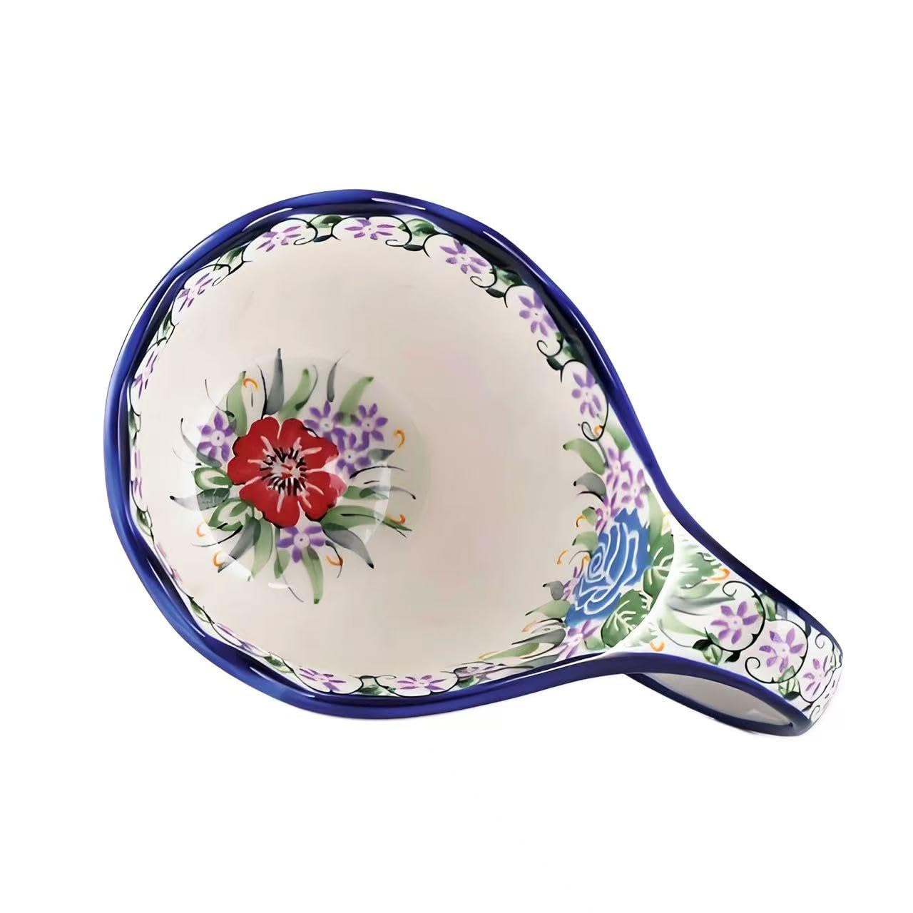 ALMA Handpainted Microwavable Soup Bowl with Loop Handle 18.6oz, Cereal Bowl With Handle Great for Berry, Fruits, Chili, Stew, Ice cream,Floral Soup Mug for Women