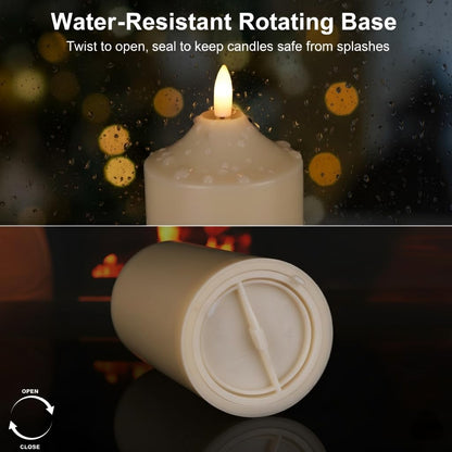 ANGELLOONG Gold Candles for Bathroom Decor, Glass Flameless Candles with Remote, Battery Operated LED Pillar Fake Candles with Timer for Christmas Home Fireplace Mantle Fall Decor