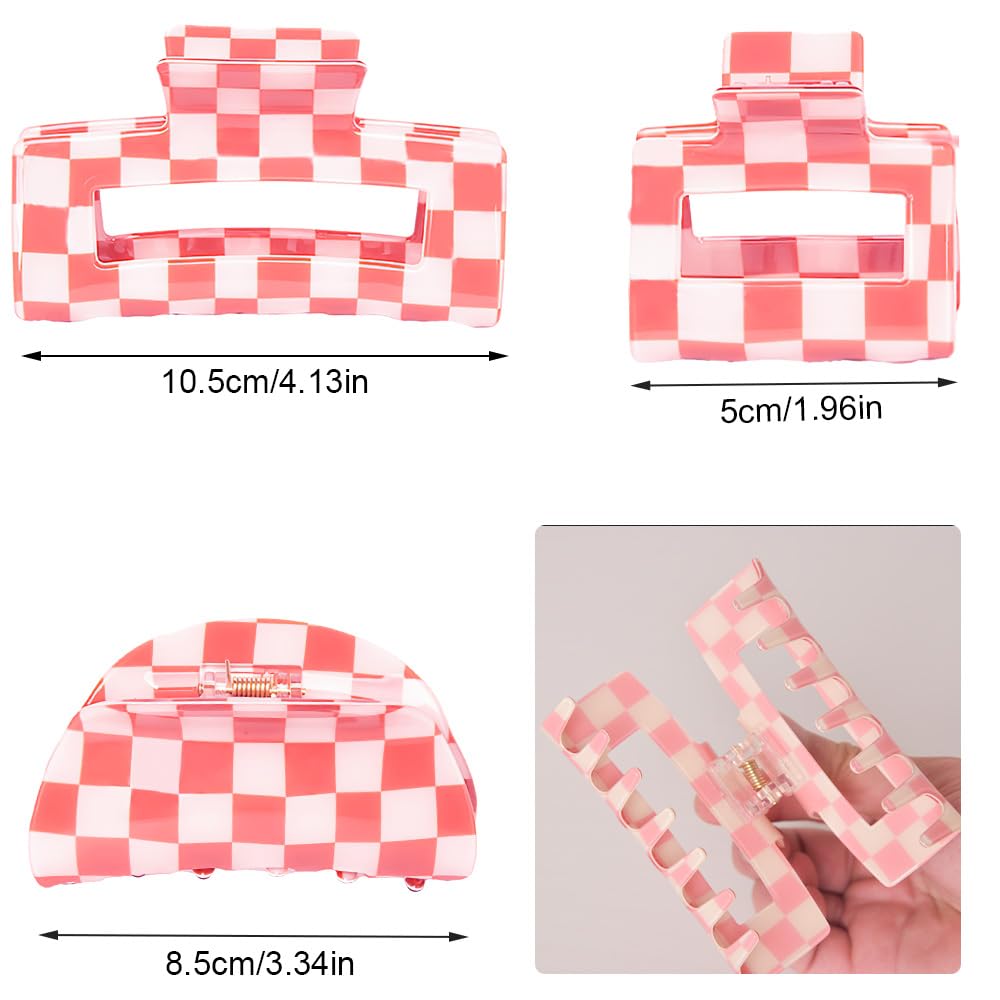 Vintage Checkered Y2K Hair Barrettes, Aesthetic 3Pcs Claw Clips for Women and Girls
