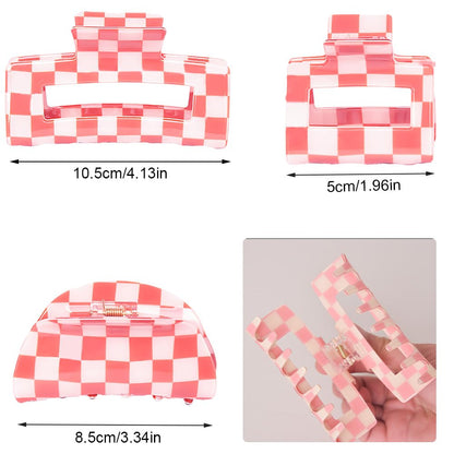 Vintage Checkered Y2K Hair Barrettes, Aesthetic 3Pcs Claw Clips for Women and Girls