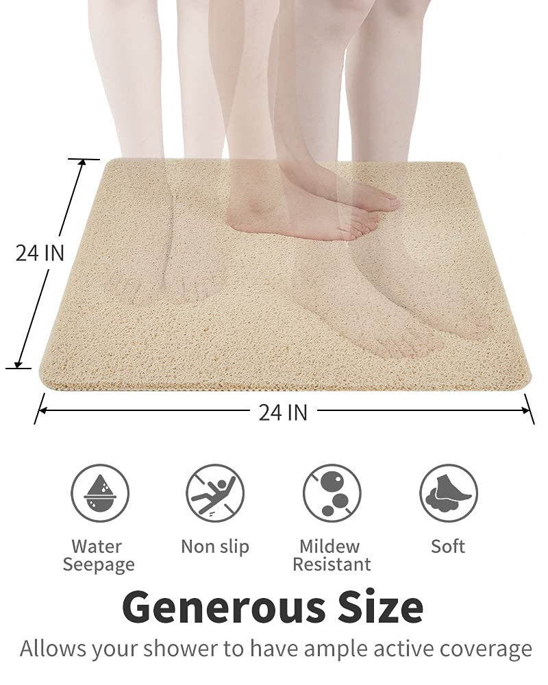 Non Slip Shower Mat, Comfortable Bath mat for Textured Surface,Quick Drying Easy Cleaning Shower Floor Mat for Wet Area,Without Suction Cups Pink 24 x 24