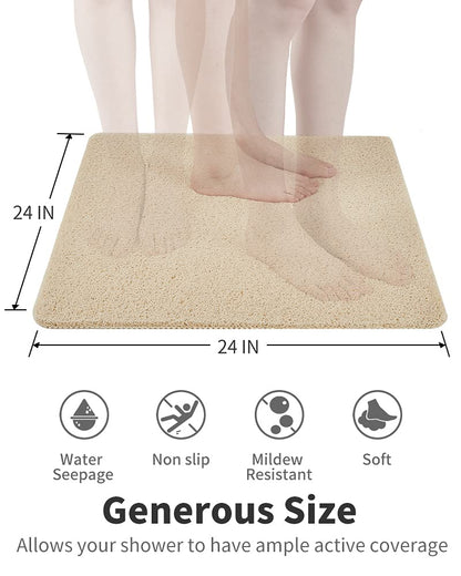 Non Slip Shower Mat, Comfortable Bath mat for Textured Surface,Quick Drying Easy Cleaning Shower Floor Mat for Wet Area,Without Suction Cups Pink 24 x 24