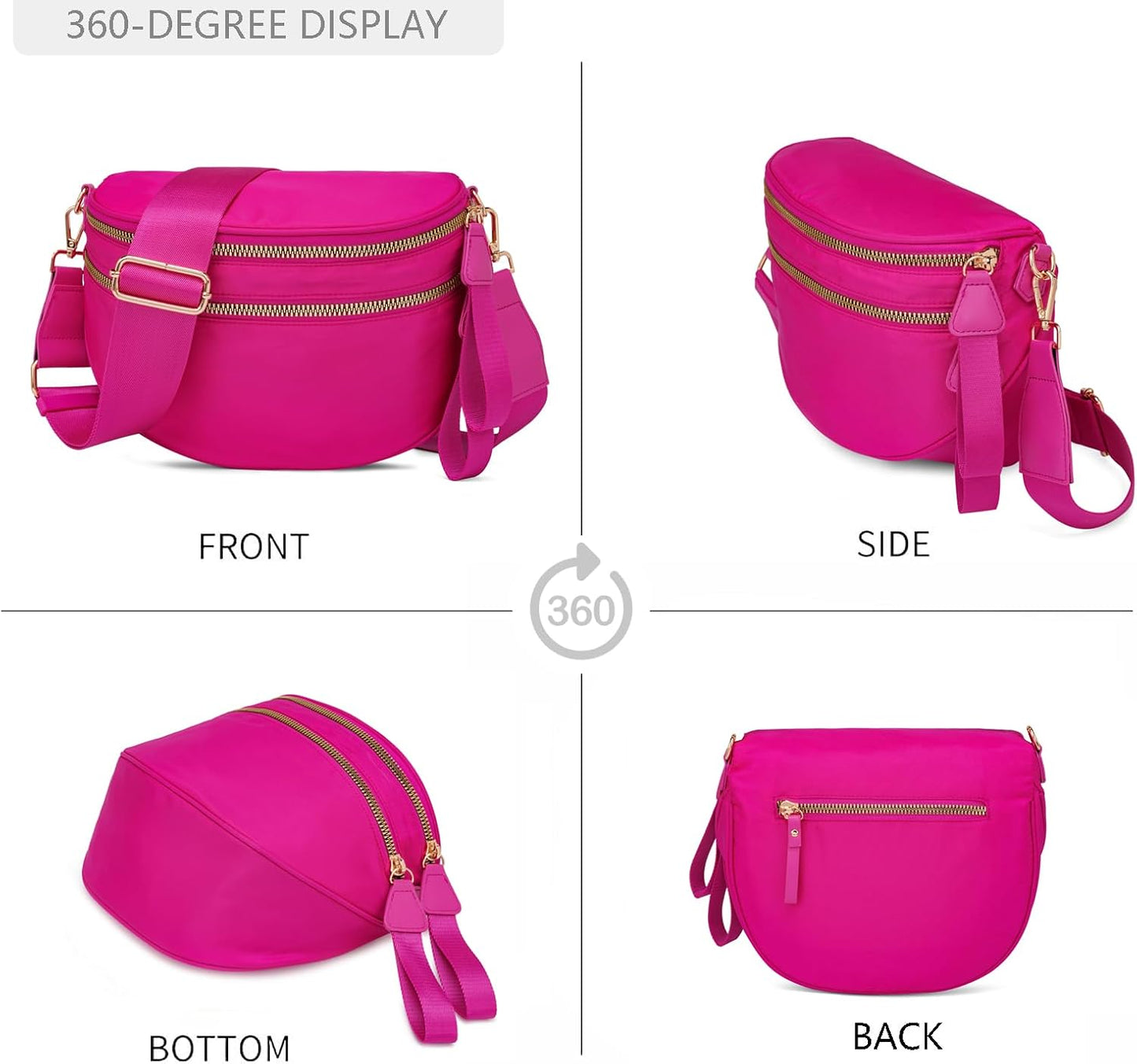 Pure Colour Crossbody Bum Bags for Women Spacious Checkered Cross body Bag Nylon Trendy Fanny Pack for Travel