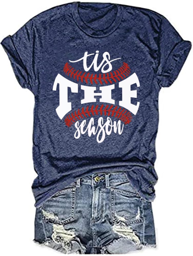 Baseball Shirts Women Tis The Season Baseball Mom T-Shirts Letter Print Graphic Tee Tops