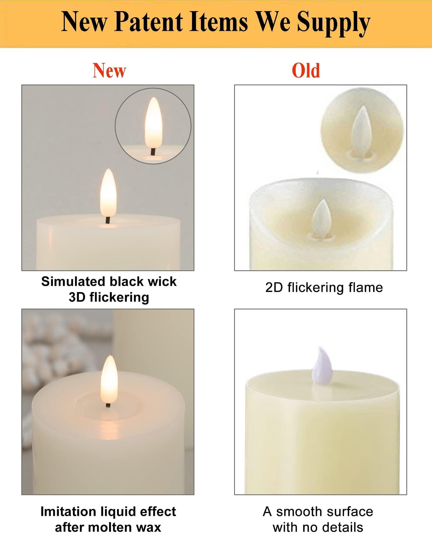 ANGELLOONG Gold Candles for Bathroom Decor, Glass Flameless Candles with Remote, Battery Operated LED Pillar Fake Candles with Timer for Christmas Home Fireplace Mantle Fall Decor