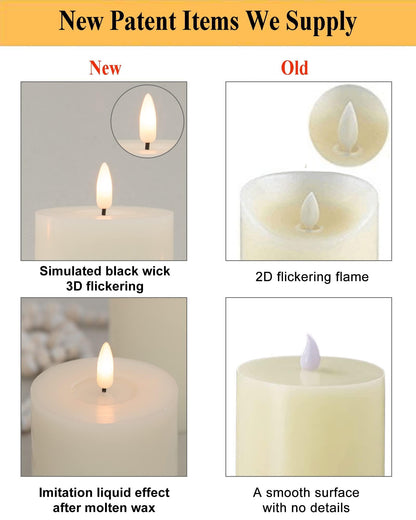 ANGELLOONG Gold Candles for Bathroom Decor, Glass Flameless Candles with Remote, Battery Operated LED Pillar Fake Candles with Timer for Christmas Home Fireplace Mantle Fall Decor