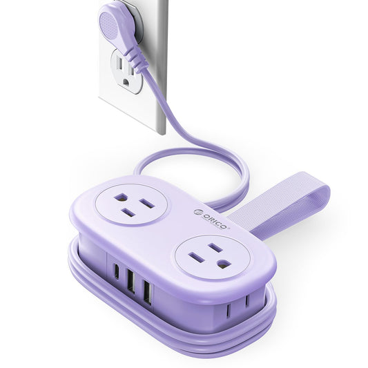 ORICO 4FT Purple Cruise Approved Travel Power Strip with 4 AC Outlets, 2 USB-A Ports, and 1 USB-C Port