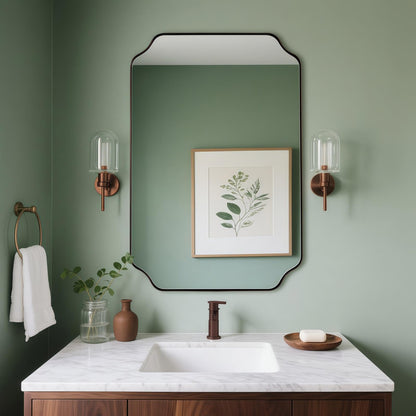 ANDY STAR Unique Rectangle Wall Mirror, 24"x32" Black Mirror, Modern Mirror with Aesthetic Scalloped Edge Design Ideal for Bathroom, Bedroom or Entryway, Thin Frame Deep 1’’