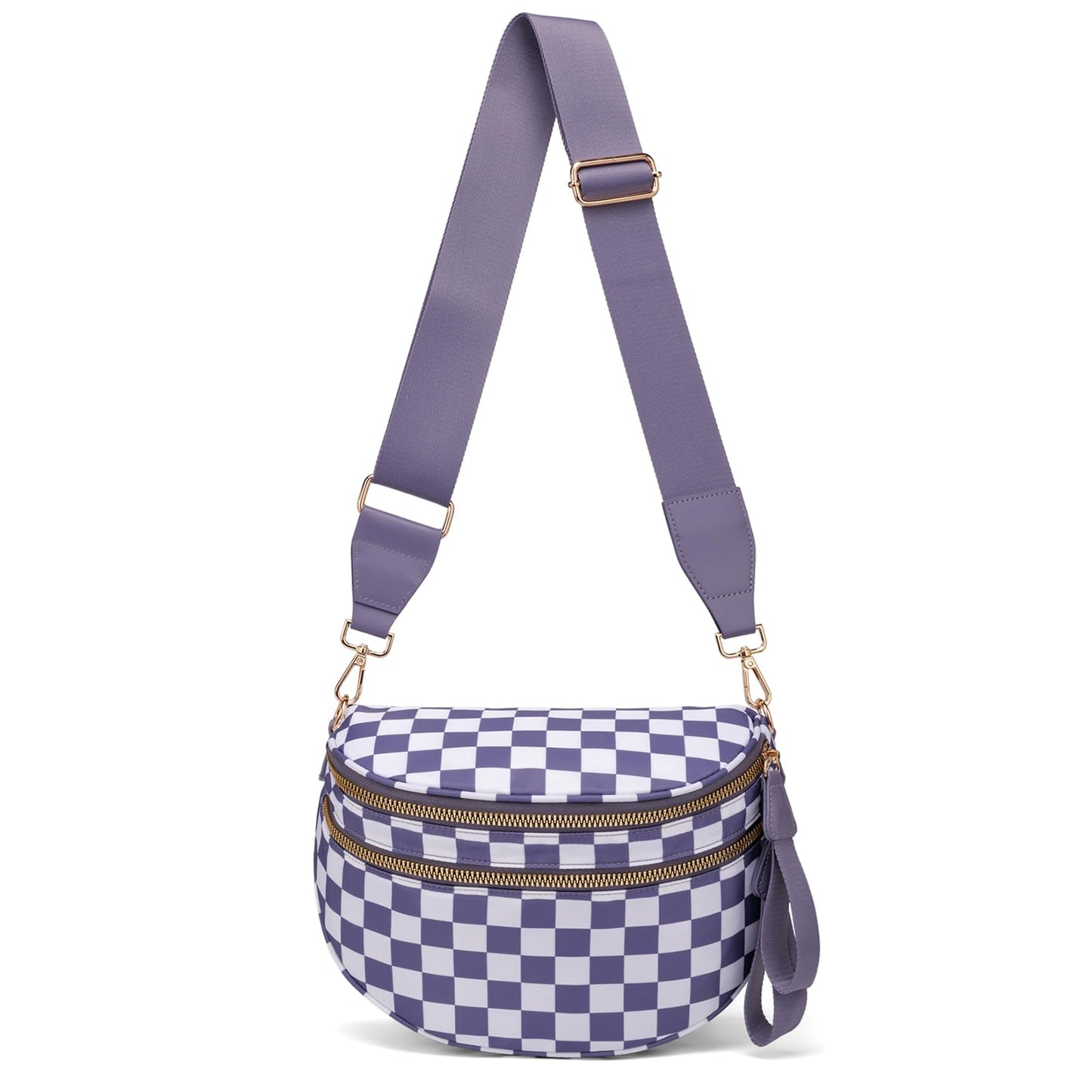 Pure Colour Crossbody Bum Bags for Women Spacious Checkered Cross body Bag Nylon Trendy Fanny Pack for Travel