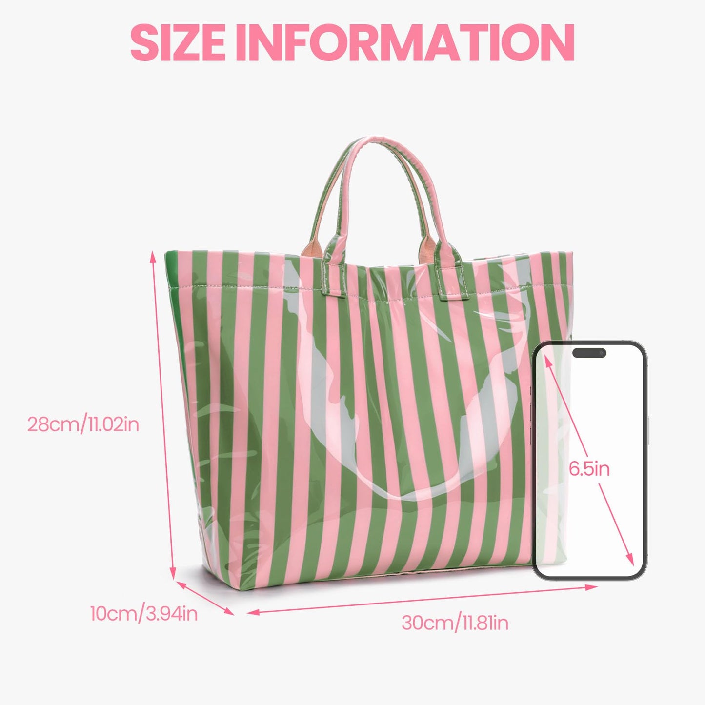 Striped PVC Tote Bag Large Glossy