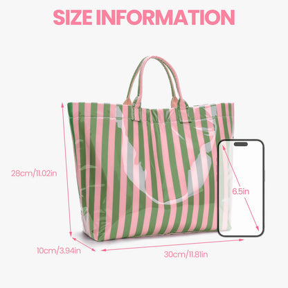 Striped PVC Tote Bag Large Glossy