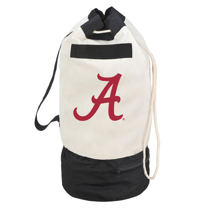 Smart Design Collegiate Heavy Duty Duffel Bag W/ 2 Compartments – 15 X 30 Inch - Canvas - Sports, Kids, & Laundry - Crimson & White Colors - [Alabama Crimson Tide]