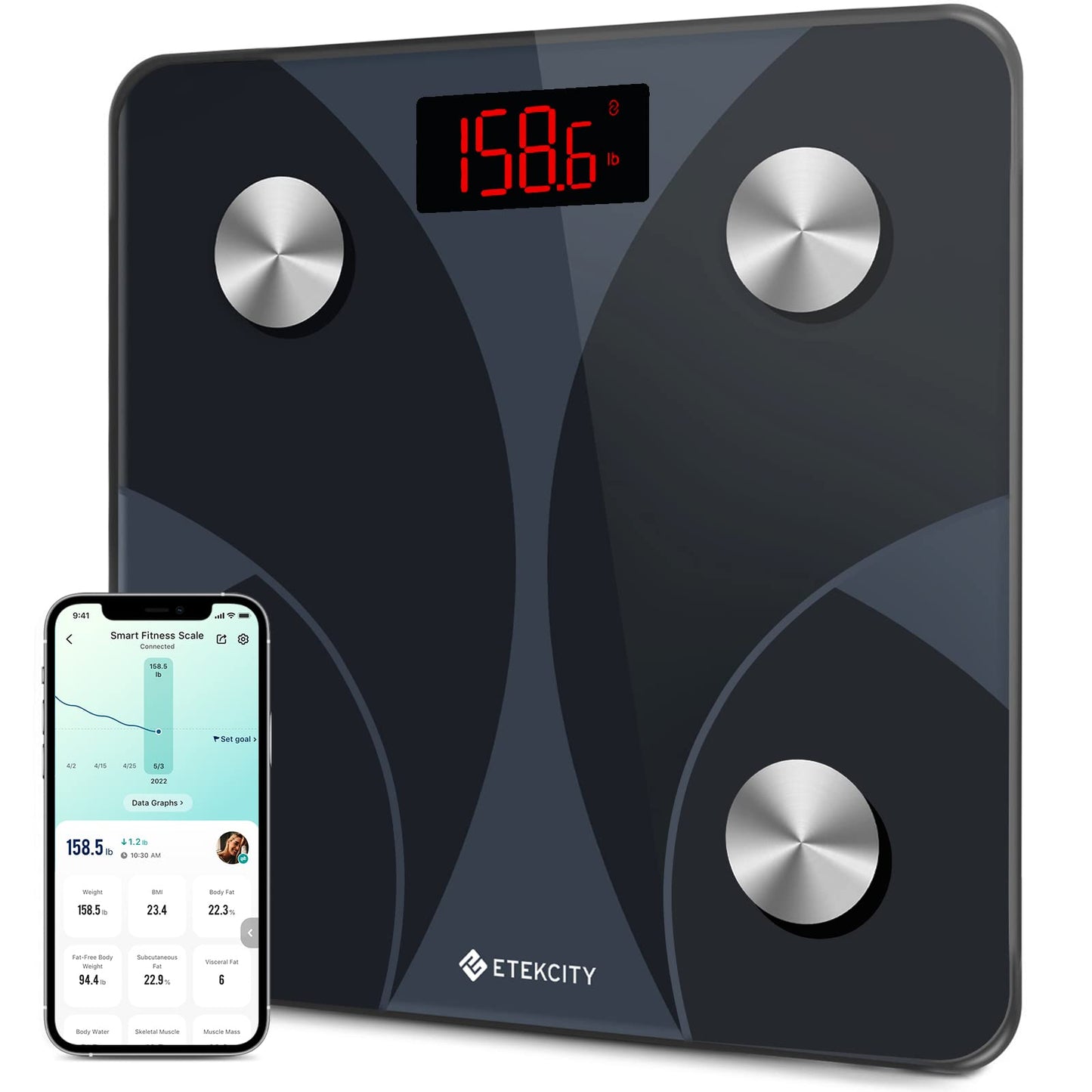 Etekcity Upgraded Smart Scale for Body Weight, FSA&HSA Eligible, Bathroom Digital Scale with BMI, Body Fat, Muscle Mass, 13 Metrics with a Large Display, Support Offline Mode and Apps Connection