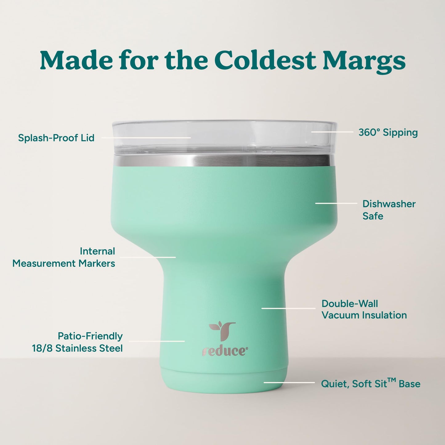 REDUCE Saltini 16oz Margarita Tumbler - Insulated Cocktail Glass - 4 Pack