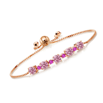 Gem Stone King Gemstone Birthstone and Pink Sapphire Tennis Bracelet 18K Rose Gold Plated Silver | Round 5MM and 2.5MM | Adjustable Bolo Design | Easy-On Easy-Off