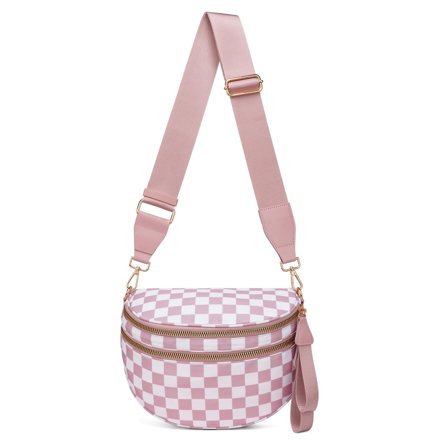 Pure Colour Crossbody Bum Bags for Women Spacious Checkered Cross body Bag Nylon Trendy Fanny Pack for Travel