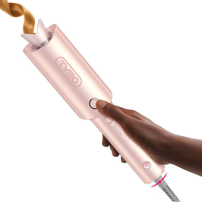 TYMO Automatic Rotating Curling Iron - TYMO CURLPRO Beach Waves Curling Wand, Portable Hair Curler, 500 Million Ionic, Dual Voltage & Lightweight for Travel, Ceramic Coating, 1 Inch, Pink