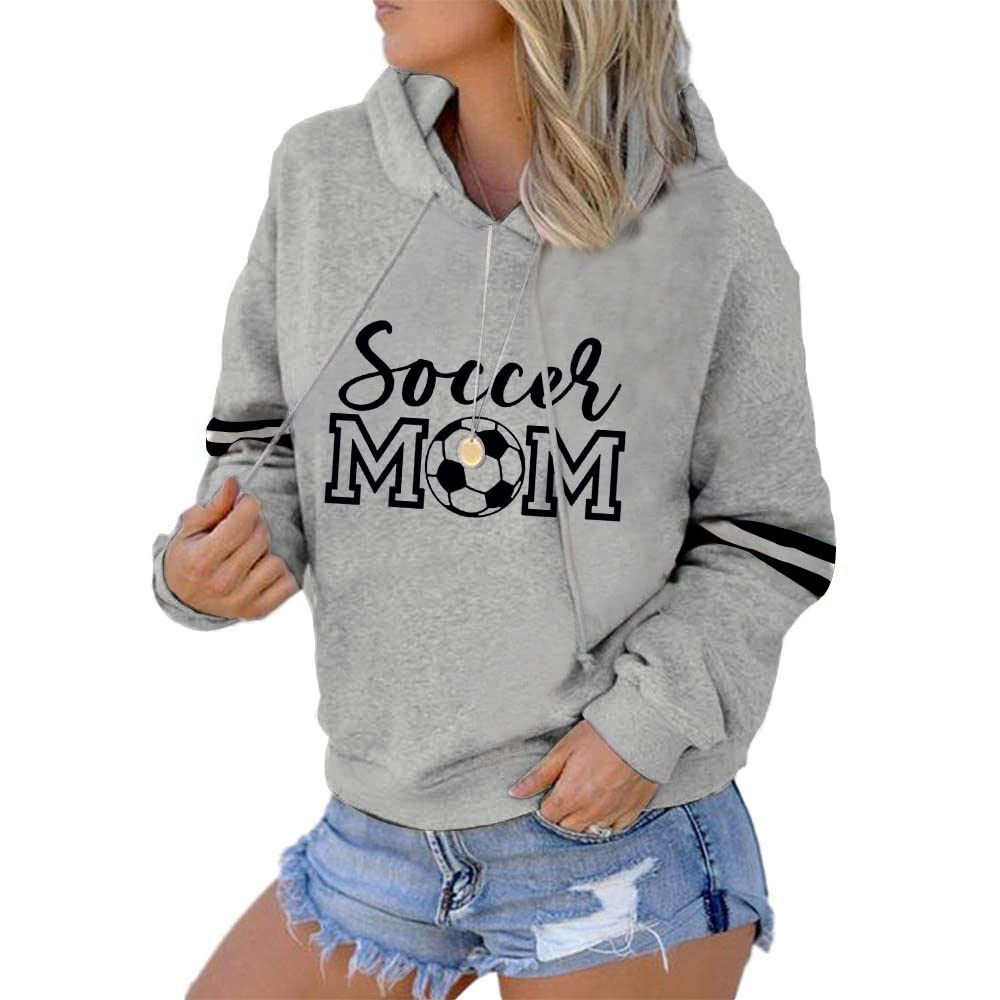 Womens Soccer Mom Hoodies Long Sleeve Casual Loose Striped Soccer Graphic Sweatshirt with Pocket