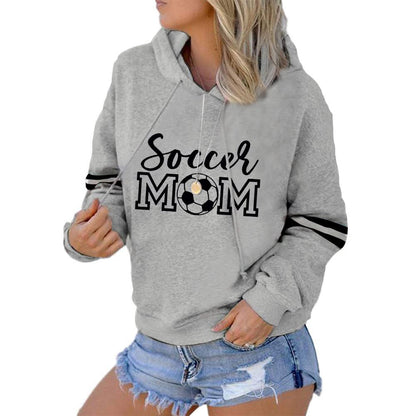 Womens Soccer Mom Hoodies Long Sleeve Casual Loose Striped Soccer Graphic Sweatshirt with Pocket