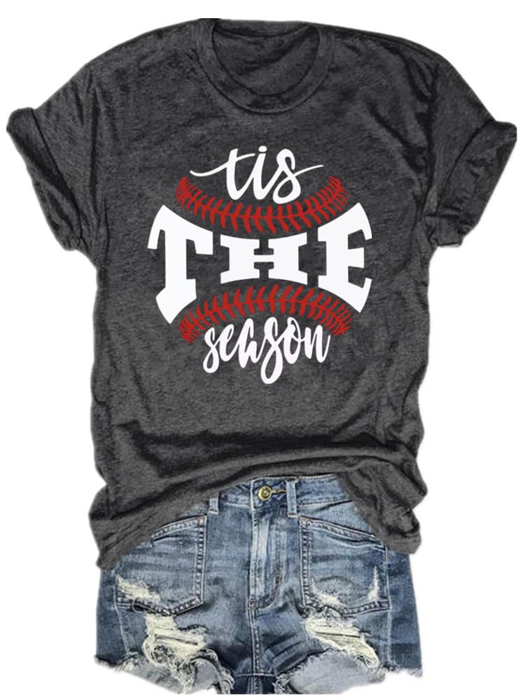 Baseball Shirts Women Tis The Season Baseball Mom T-Shirts Letter Print Graphic Tee Tops