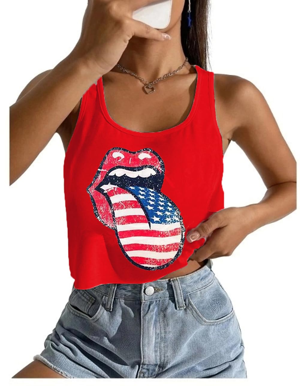 4th of July Crop Tops for Women Funny American Flag Shirts Tank Tops Outfits