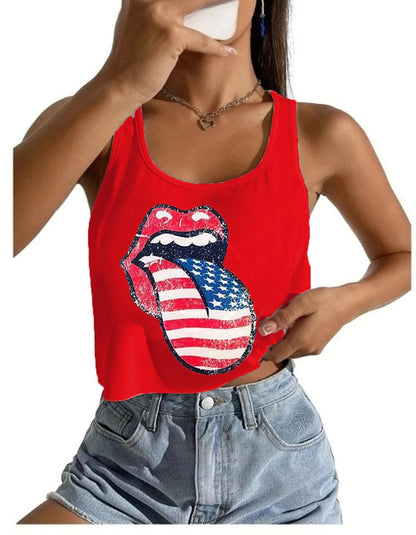 4th of July Crop Tops for Women Funny American Flag Shirts Tank Tops Outfits